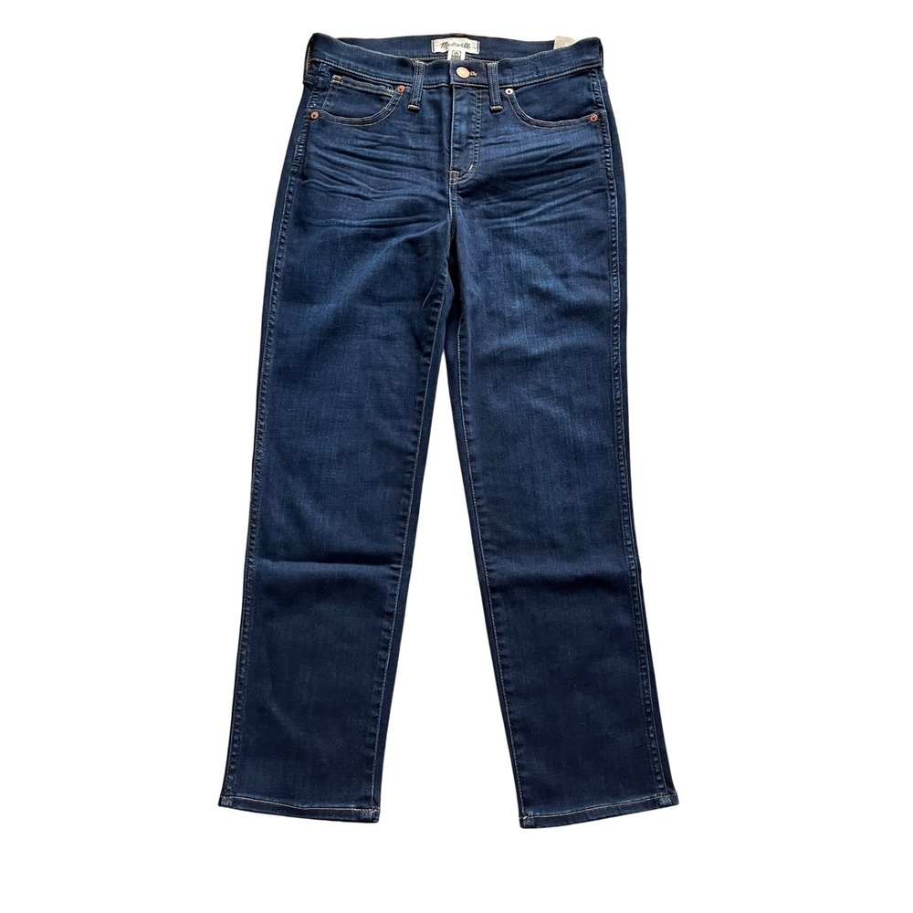 Madewell Mid-Rise Stovepipe Jeans in Larkspur Wash‎ Dark Wash Denim Size 27 NWT
